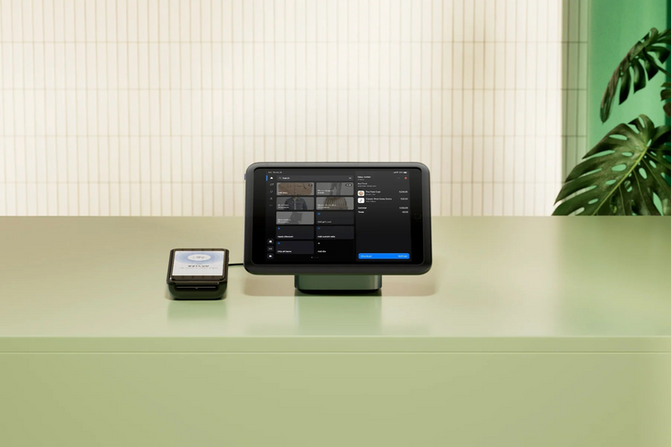 Shopify POS on a calm, sage-green counter